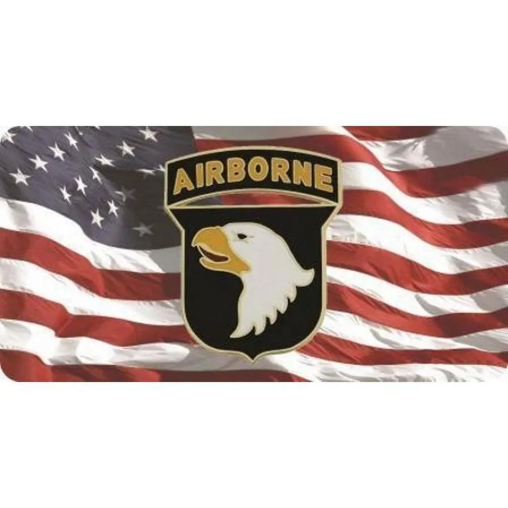 101st Airborne Insignia On U.S. Flag Photo License Plate