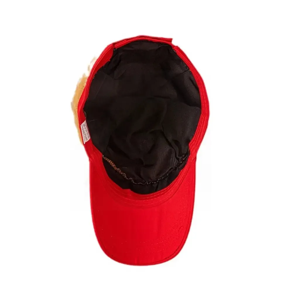 2024 US Election Wig Cap Baseball Cap Hot Hat Wide Brim Hat Red Embroidered Hat