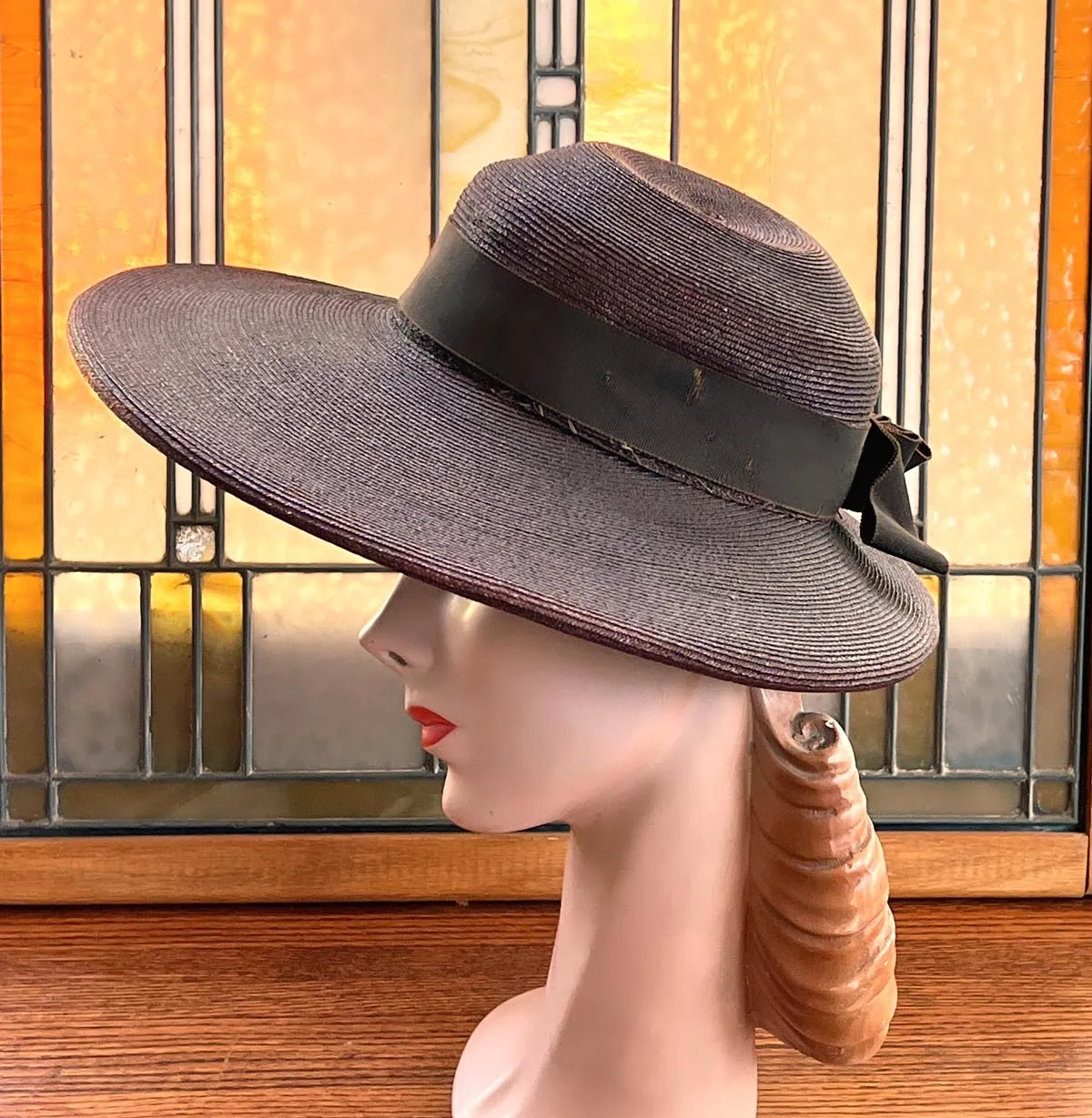 40s Vintage Platter Hat Brown Women's Wide Brim Sunnyland VFG New York Creation