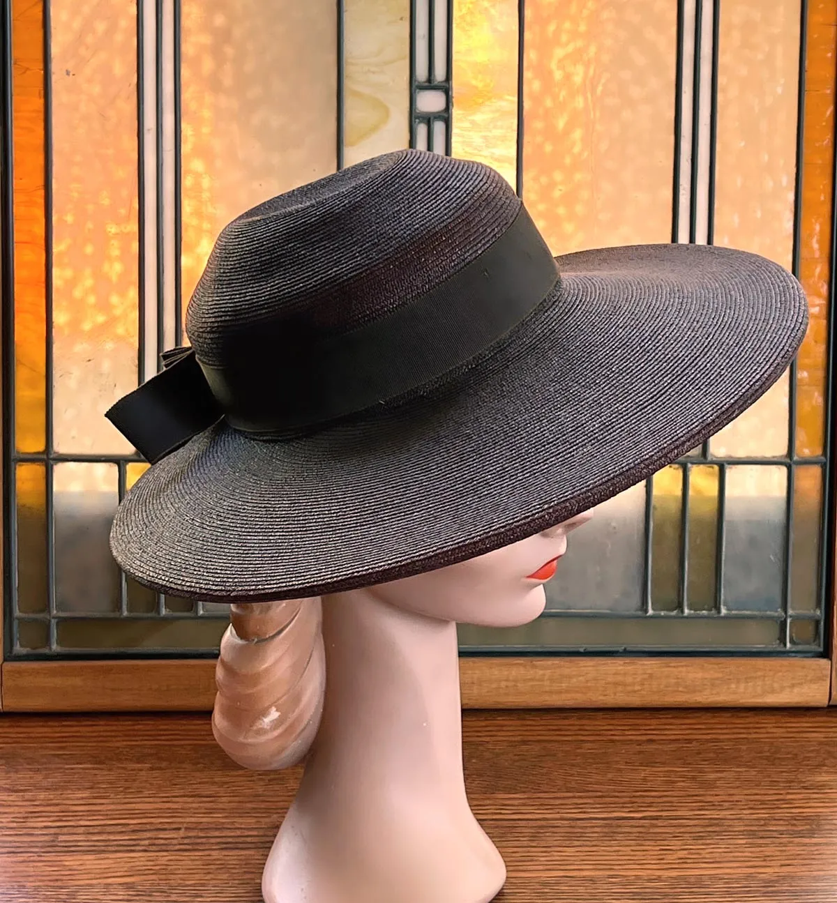 40s Vintage Platter Hat Brown Women's Wide Brim Sunnyland VFG New York Creation