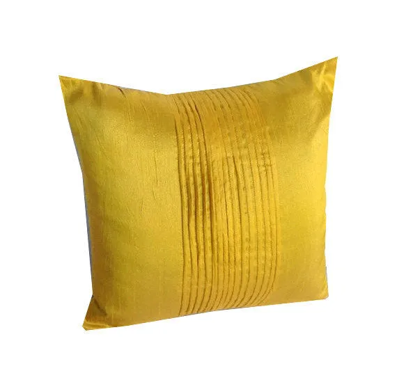 50% OFF Sale Yellow silk Pleated Pin Tuck Decorative Throw Cushions -Yellow Cushion Covers, Yellow Pillows