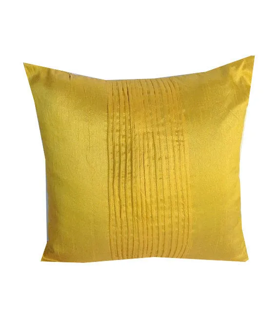 50% OFF Sale Yellow silk Pleated Pin Tuck Decorative Throw Cushions -Yellow Cushion Covers, Yellow Pillows