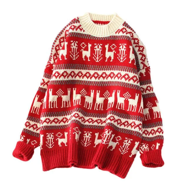 Amy Fashion - Christmas Red Deer Sweater