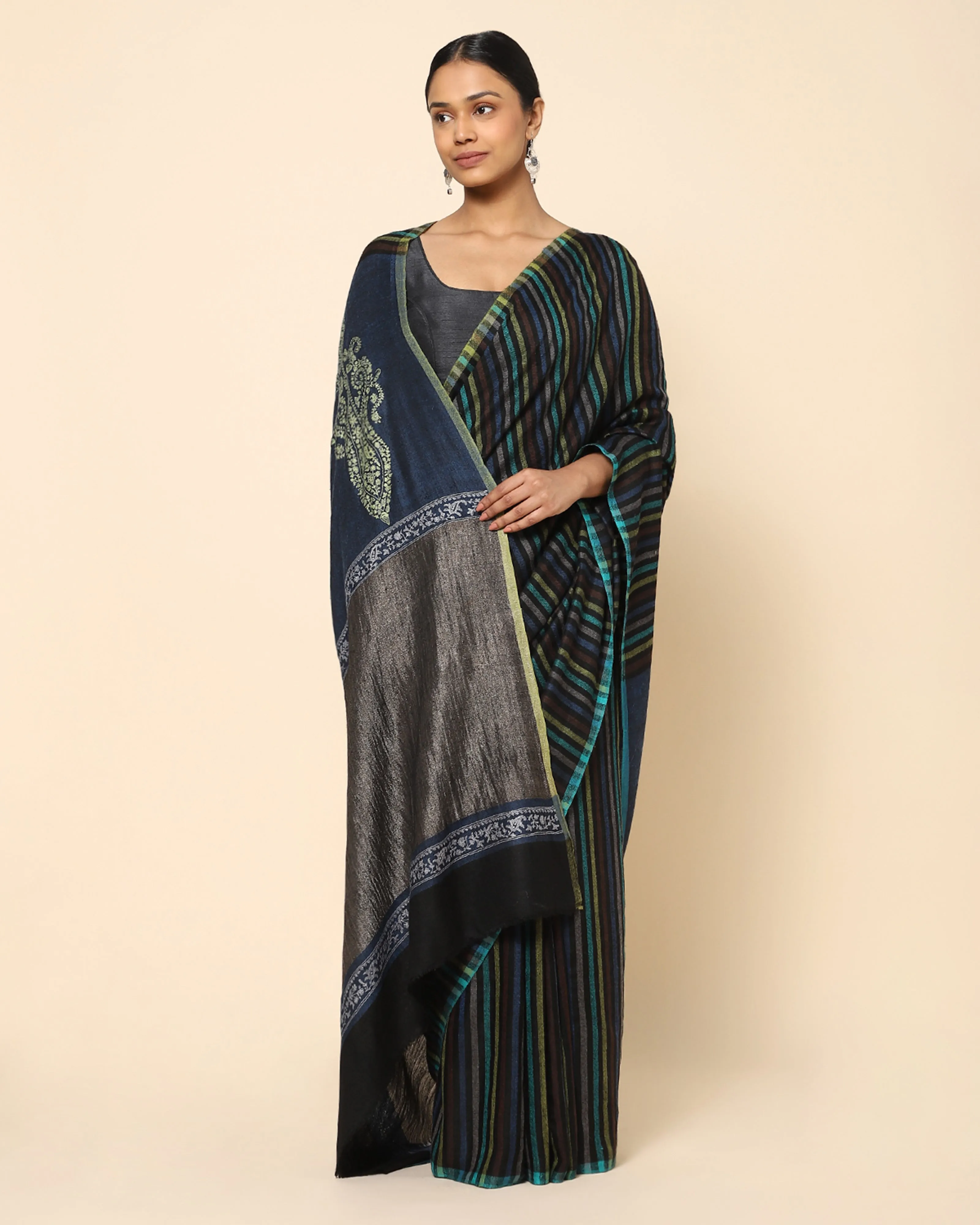 Anouk Sozni Embroidery Pashmina Saree