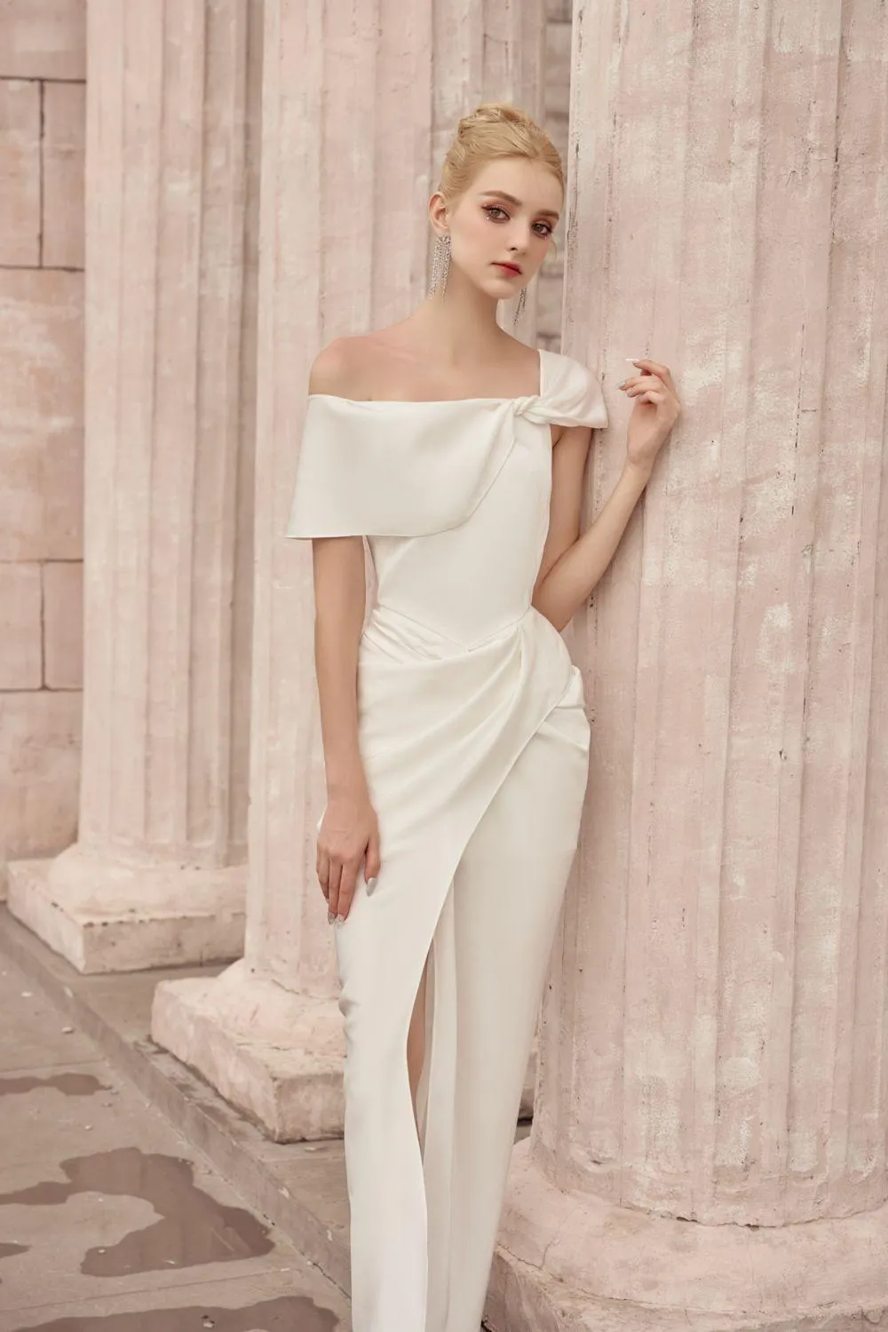 Ariadne Slit Asymmetric Neck Silk Ankle Length Dress