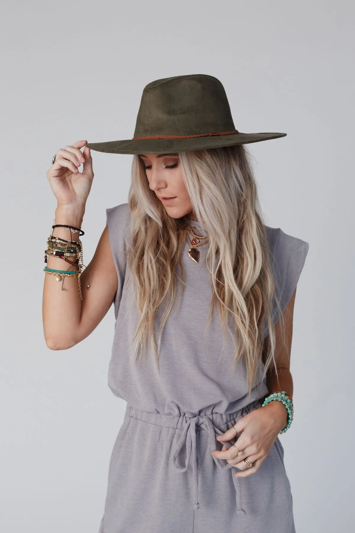 Arizona Braided Wide Brim Hat - Olive