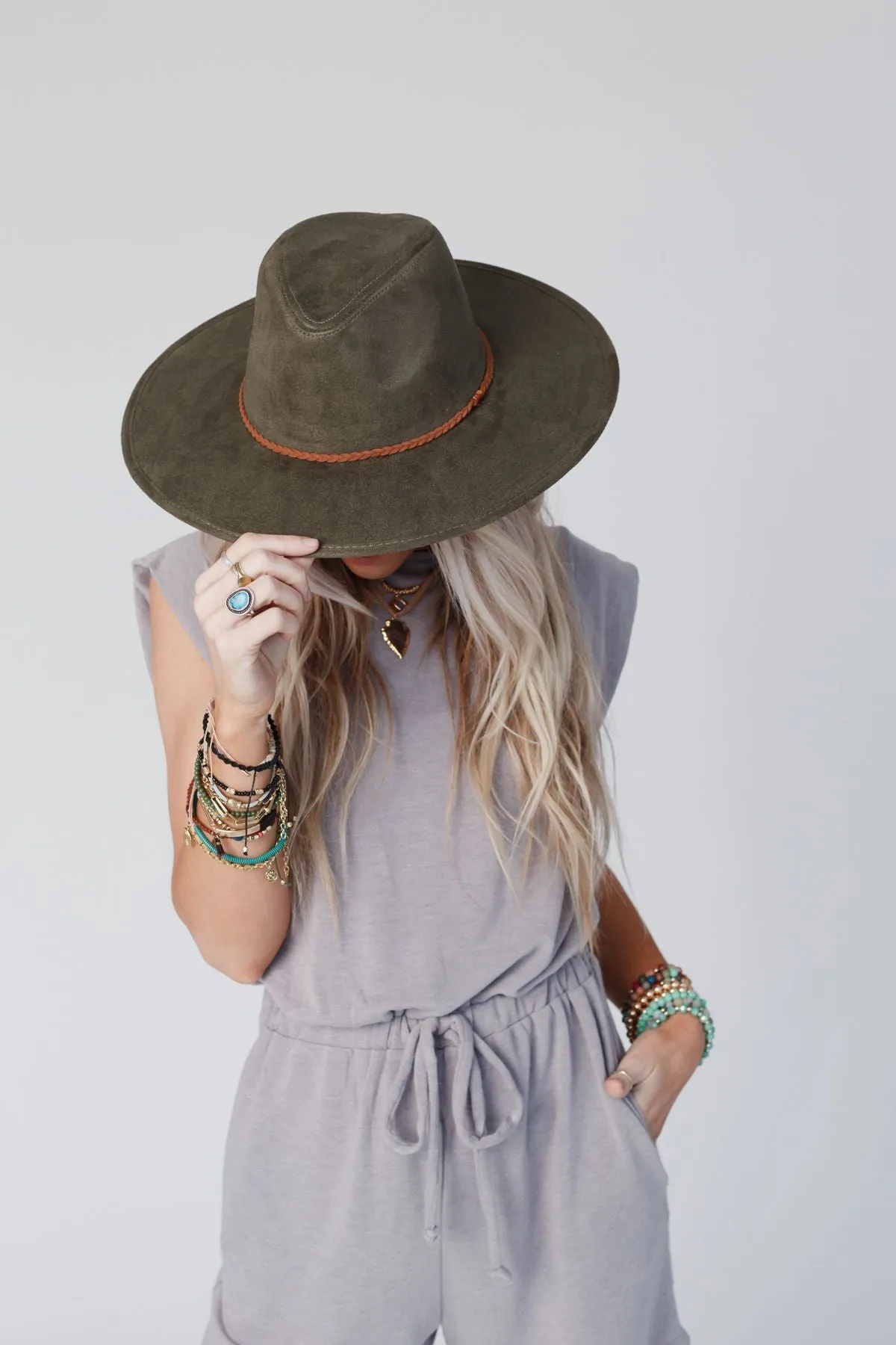 Arizona Braided Wide Brim Hat - Olive