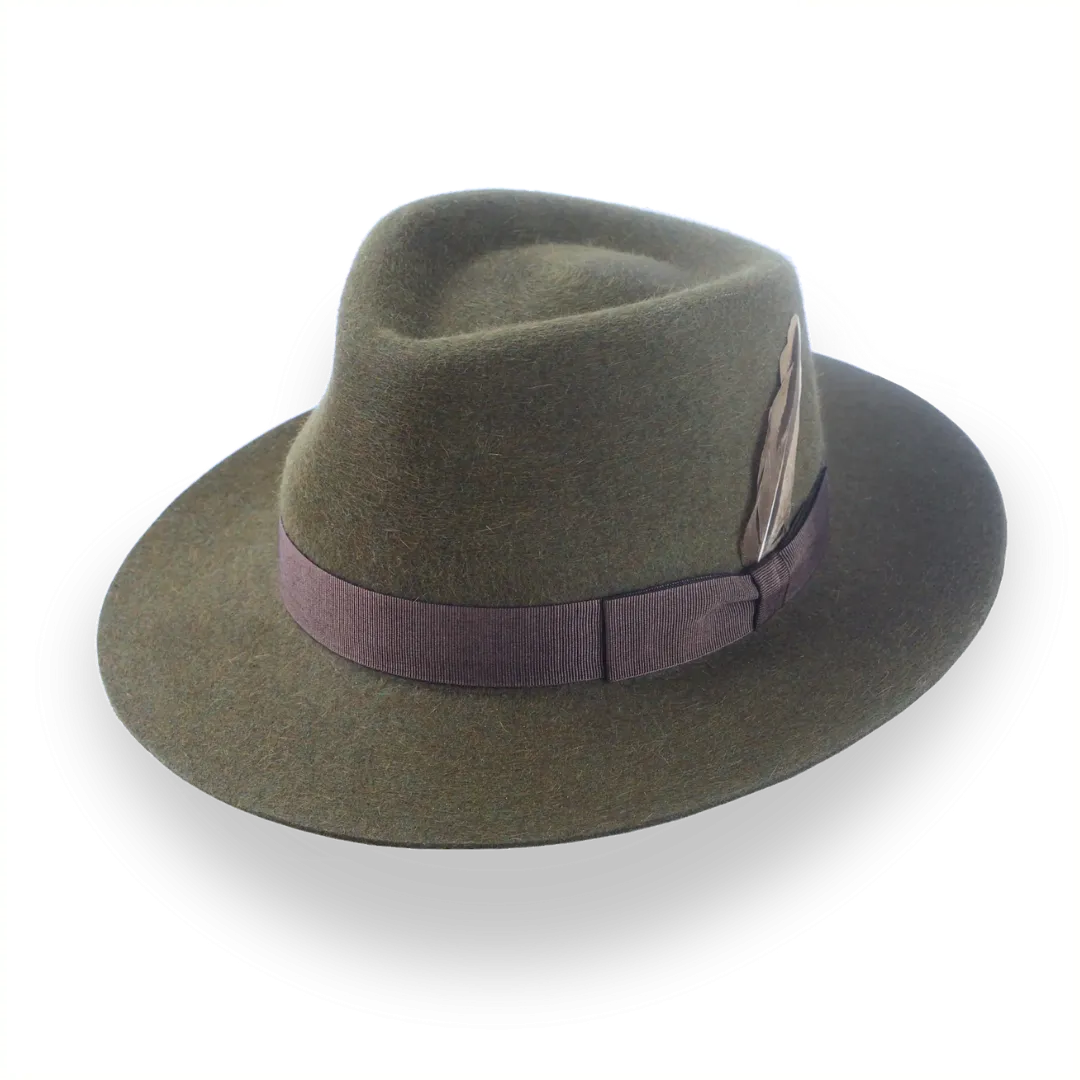 Army Green Wide Brim Fedora in Melange Fur Felt | The Storyteller