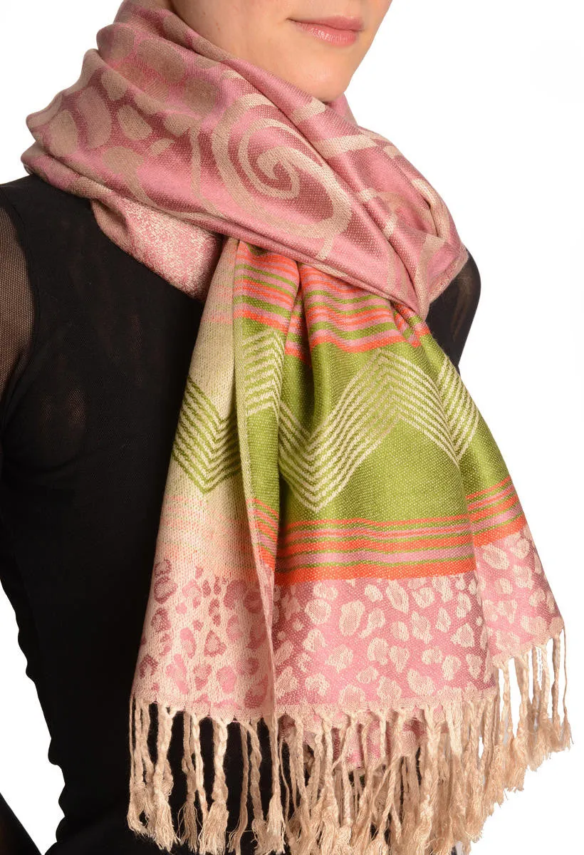 Assimetrical Ornaments On Soft Pink Pashmina With Tassels