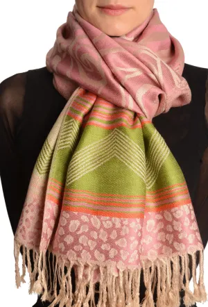 Assimetrical Ornaments On Soft Pink Pashmina With Tassels