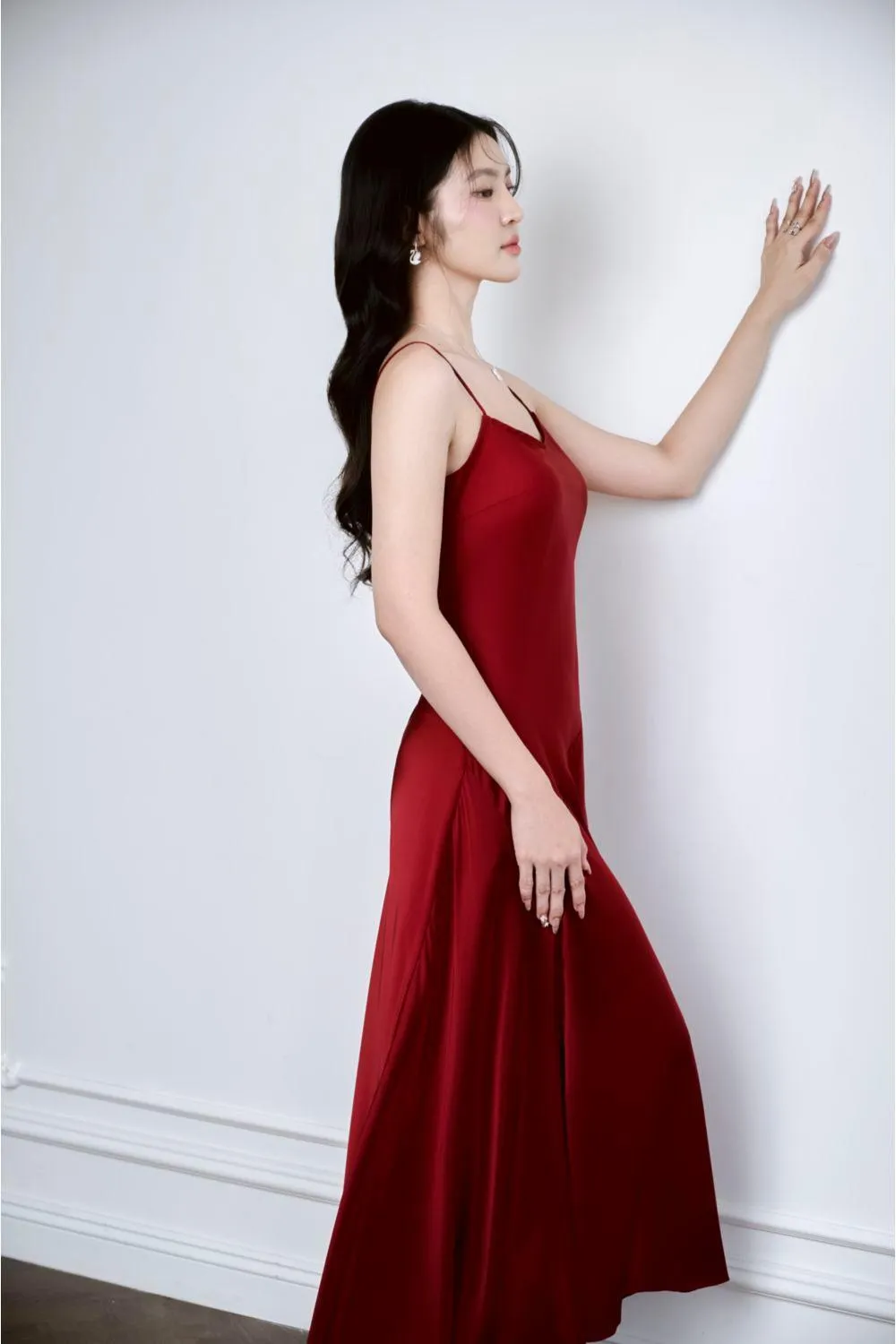 Audrey Asymmetric Scoop Neck Mulberry Silk Ankle Length Dress