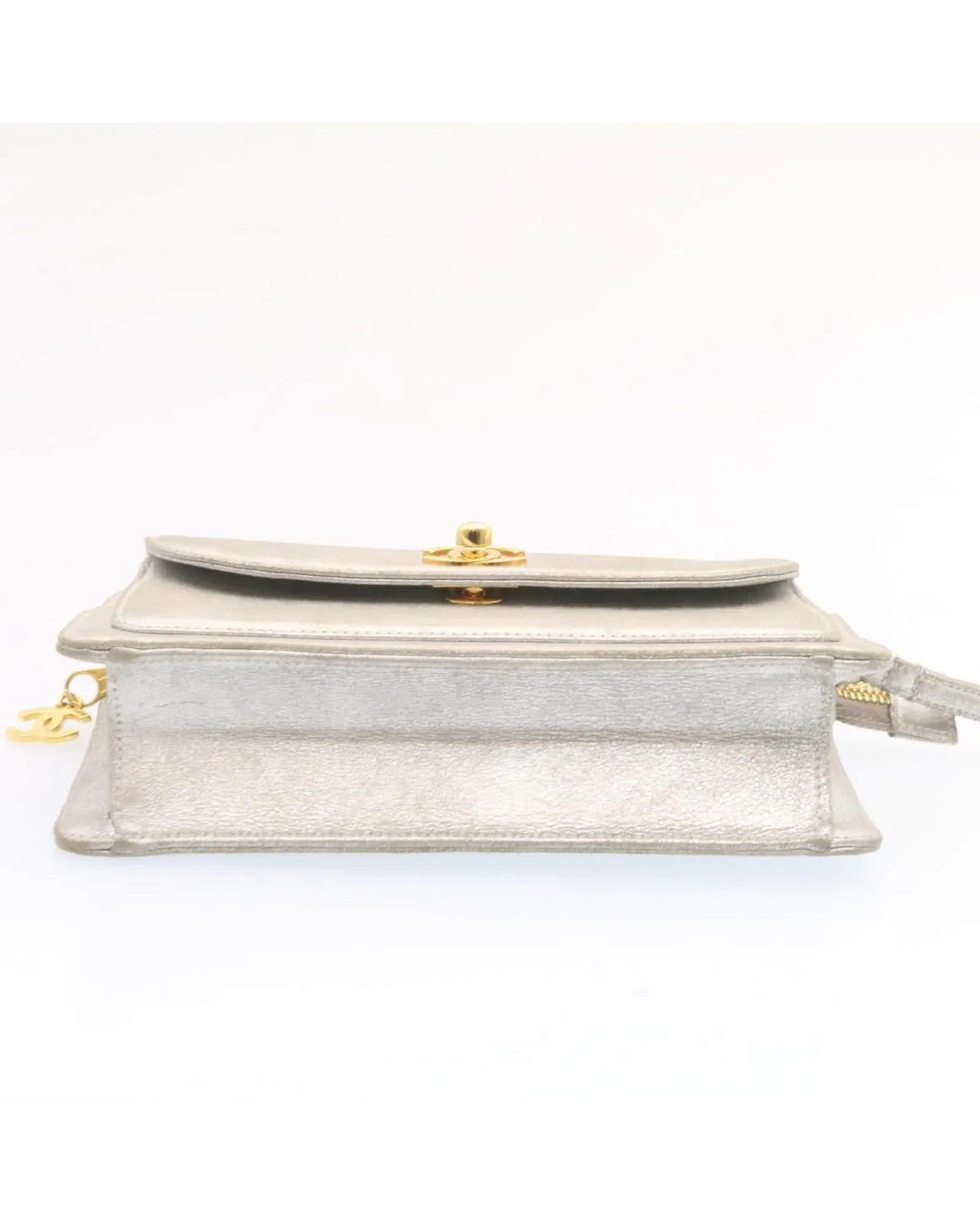 Authentic Chanel Silver Leather Clutch Bag with CC Logo