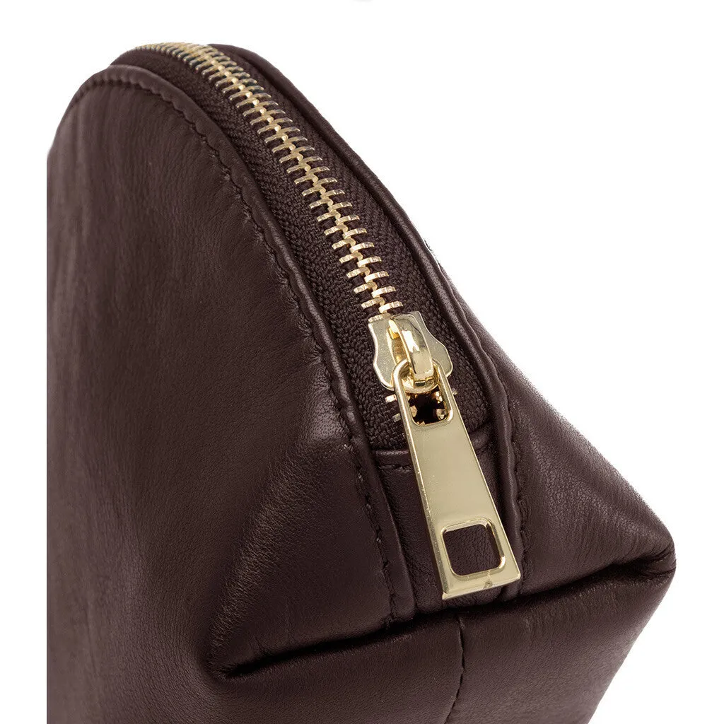 Beautiful cosmetic bag in soft leather quality / 15916 - Winter Brown / Brass