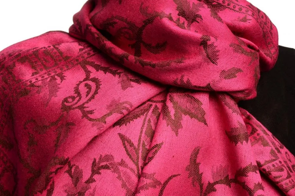 Black Large Paisley On Fuchsia Pink Pashmina Feel