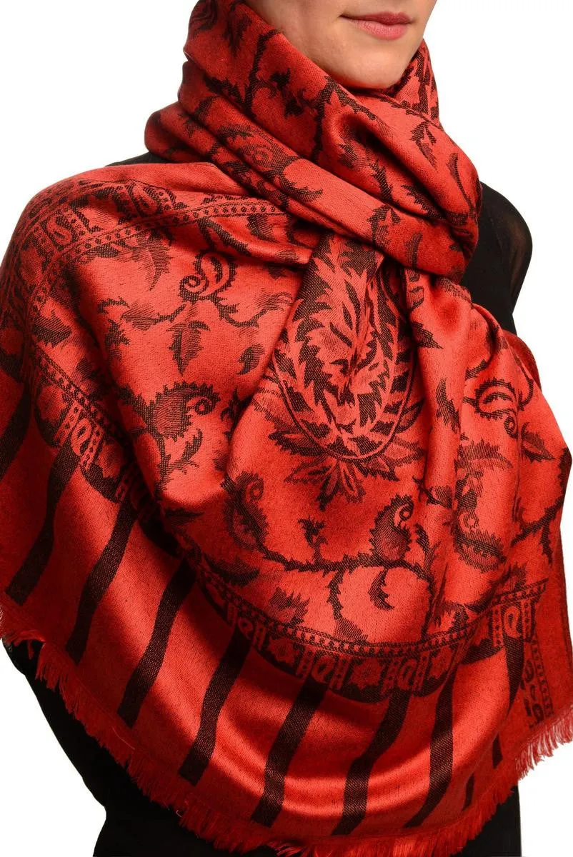 Black Large Paisley On Red Pashmina Feel