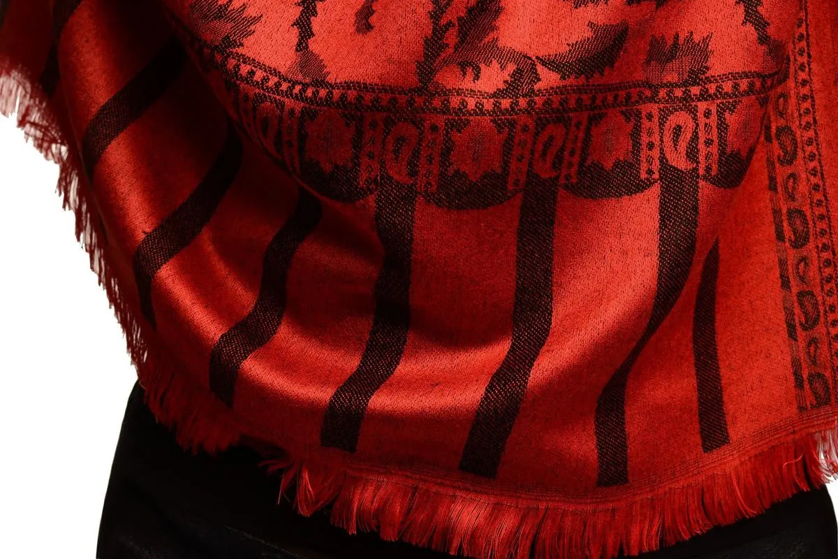 Black Large Paisley On Red Pashmina Feel