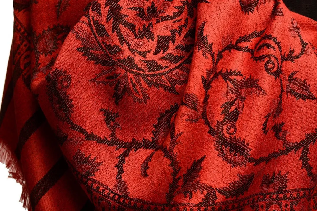 Black Large Paisley On Red Pashmina Feel