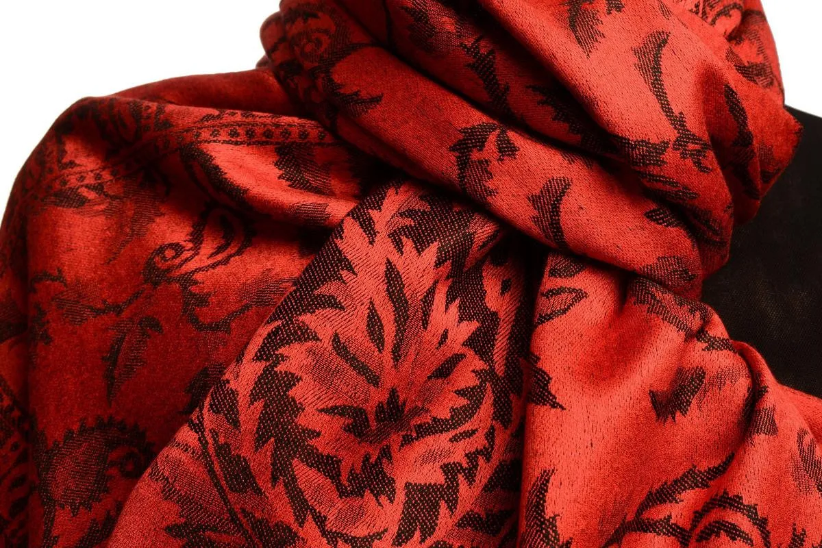 Black Large Paisley On Red Pashmina Feel