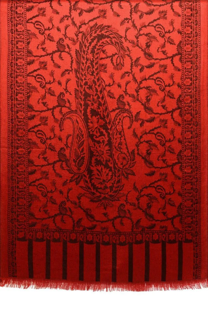 Black Large Paisley On Red Pashmina Feel