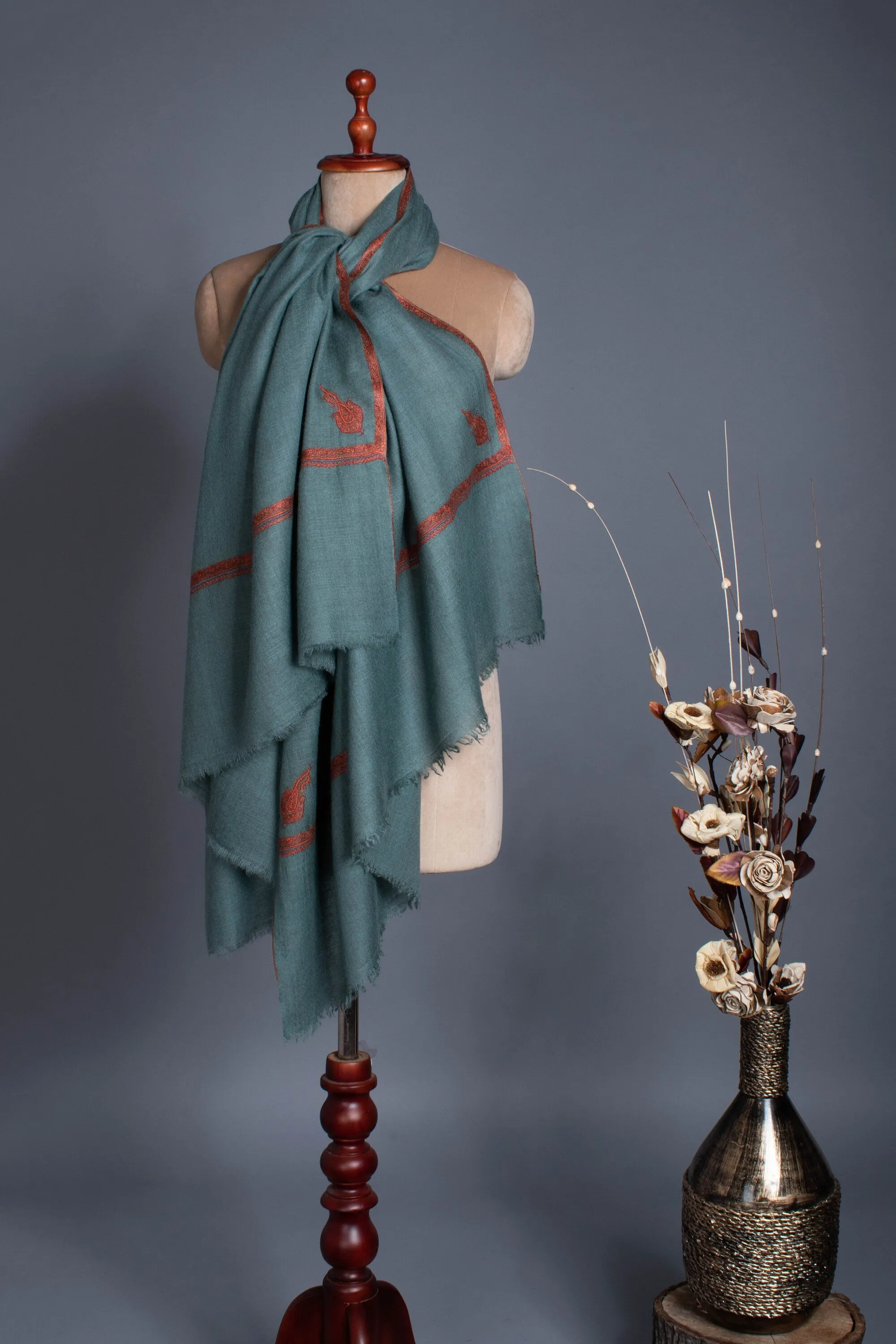 Blue Grey Kashmir Pashmina Shawls, Handloomed Wraps, Soft Scarves, Asli Pashmina, Handmade Gifts, Special Presents, 40x80" - TENBY