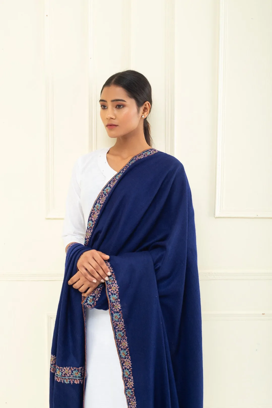 Bluebell Neem Dour Sozni Embroidered Pashmina shawl