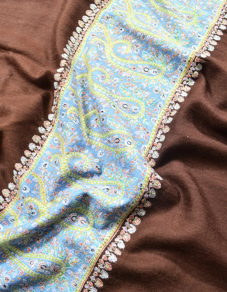 brown Embroidery Pashmina Stole 7803