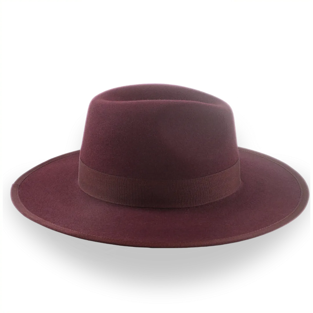 Burgundy Flat Brim Fedora in Elegant Fur Felt | The Taylor