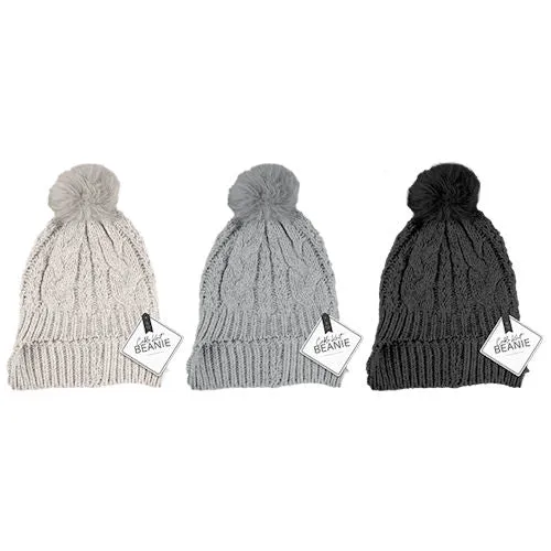 Cable Knit Hat with Pom Pom Single - Assorted Winter Headwear Warm Beanie