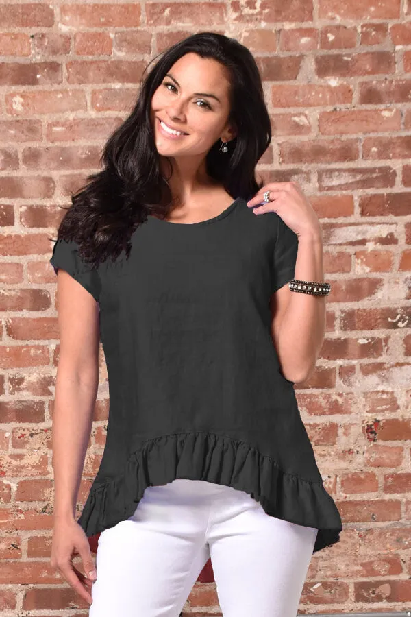 cap sleeve linen ruffle top