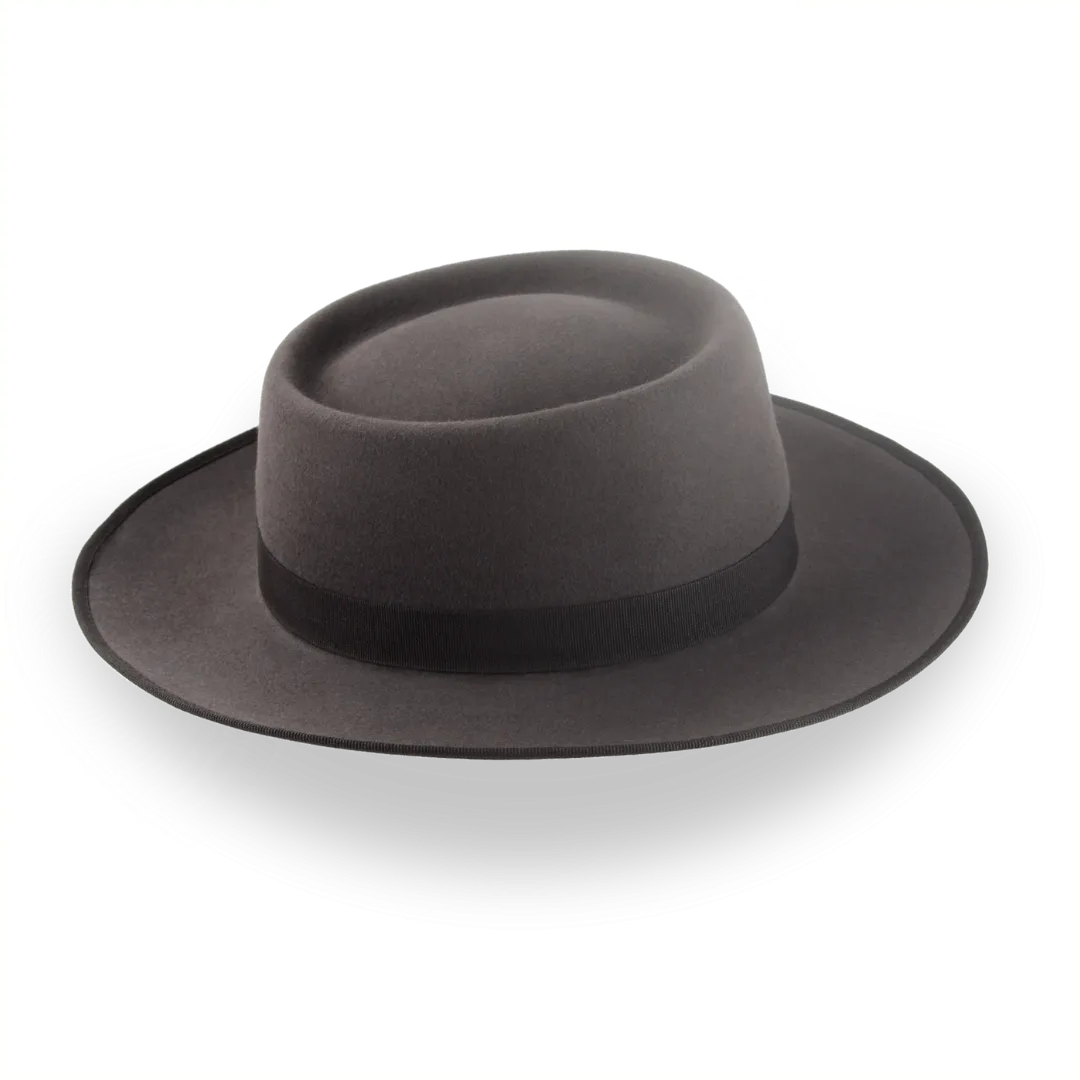 Caribou Grey Wide Brim Porkpie Hat with Custom Fit | The Oppenheimer