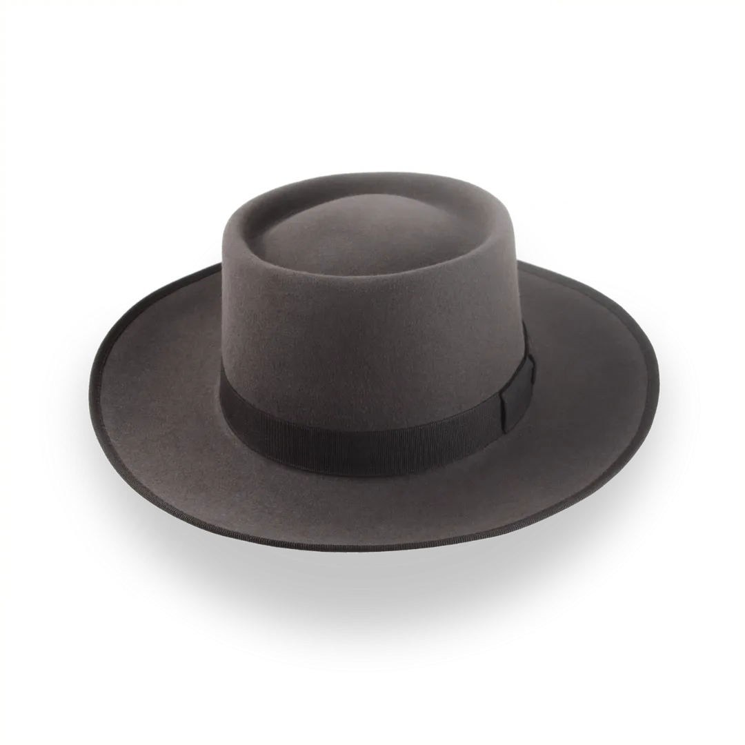 Caribou Grey Wide Brim Porkpie Hat with Custom Fit | The Oppenheimer