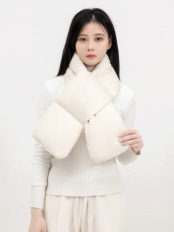 Casual White Duck Down Keep Warm Solid Color Shawl&Scarf