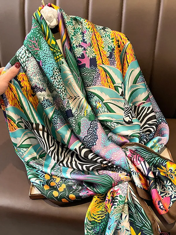 Chic Floral Printed Silk Imitation Warm Shawl&Scarf