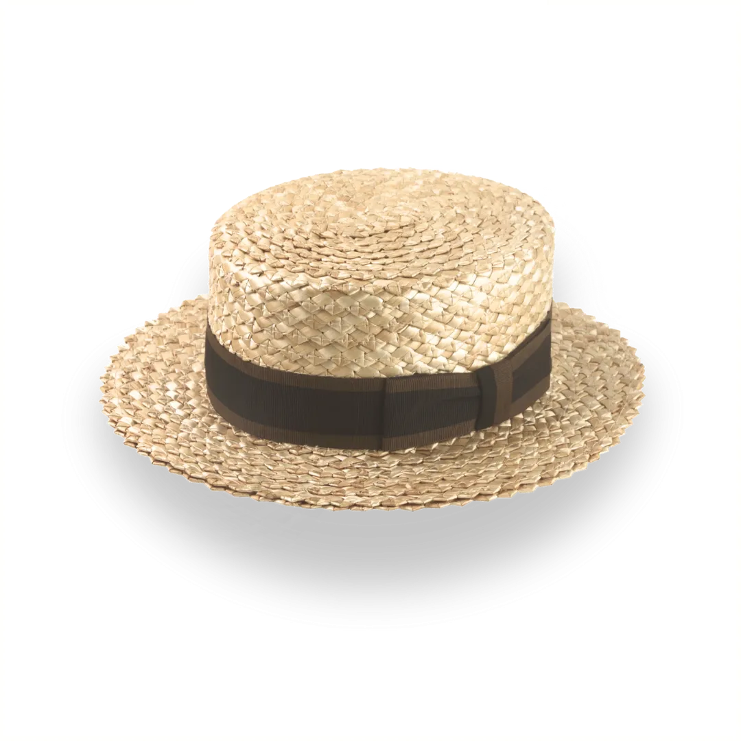 Classic 1920s Mens Straw Boater Hat with Leather Sweatband | The Skimmer