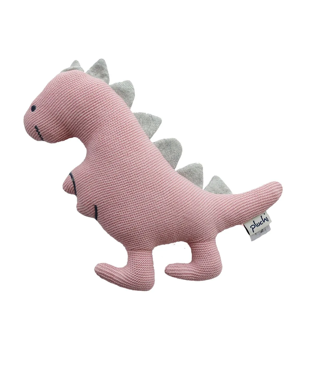 Cute Dino - Cotton Knitted Stuffed Soft Toy For Babies & Kids (Bubblgum Pink & Light Grey Melange)