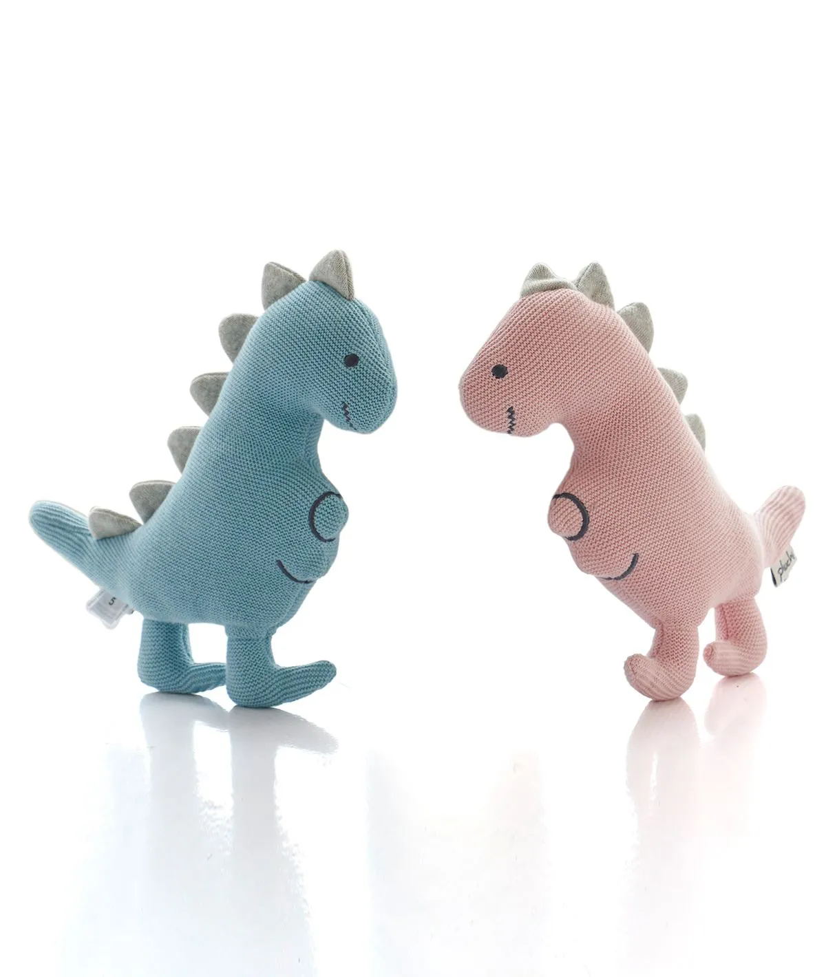 Cute Dino - Cotton Knitted Stuffed Soft Toy For Babies & Kids (Bubblgum Pink & Light Grey Melange)