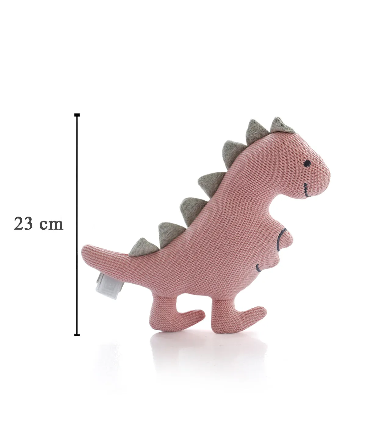 Cute Dino - Cotton Knitted Stuffed Soft Toy For Babies & Kids (Bubblgum Pink & Light Grey Melange)