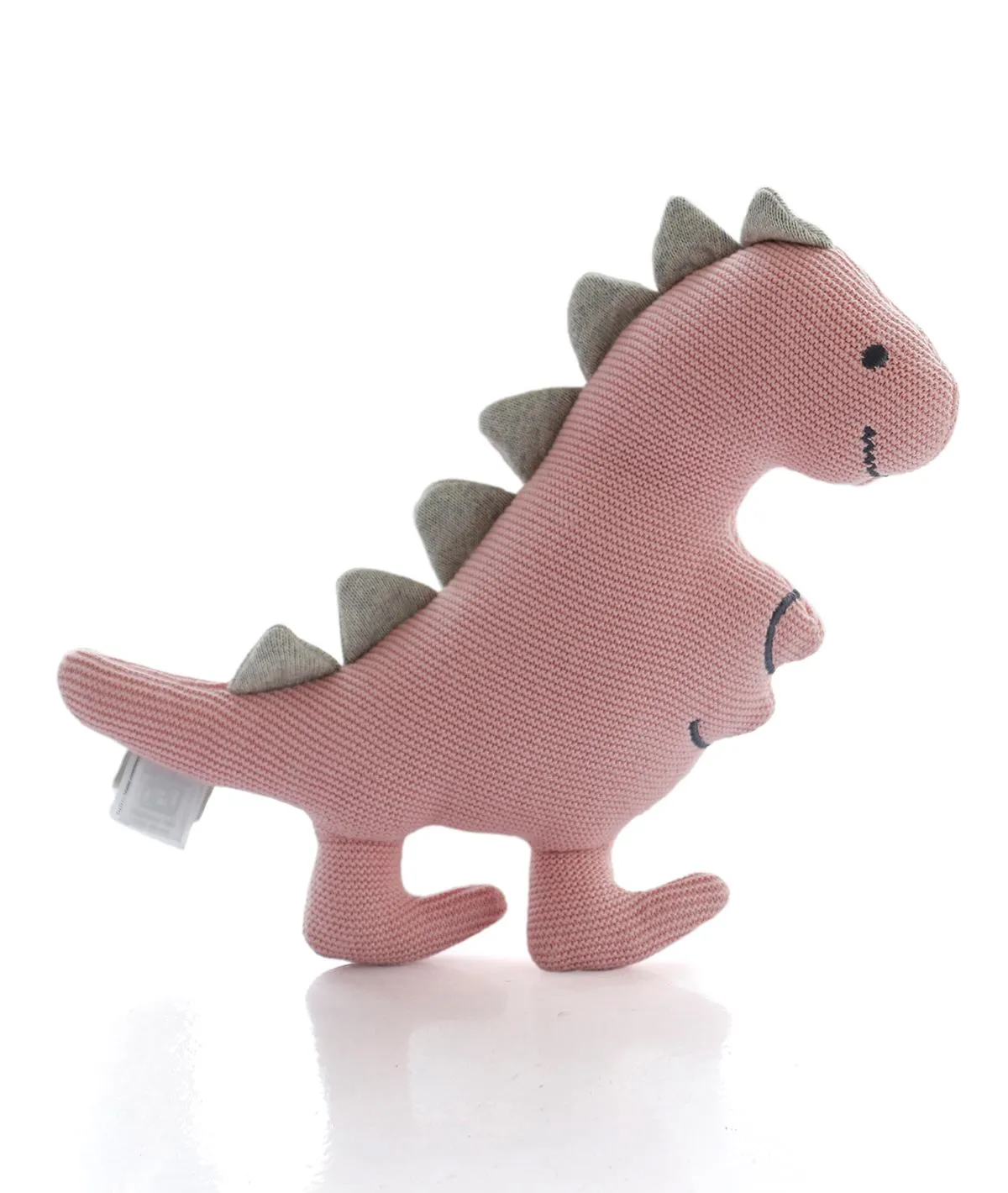 Cute Dino - Cotton Knitted Stuffed Soft Toy For Babies & Kids (Bubblgum Pink & Light Grey Melange)