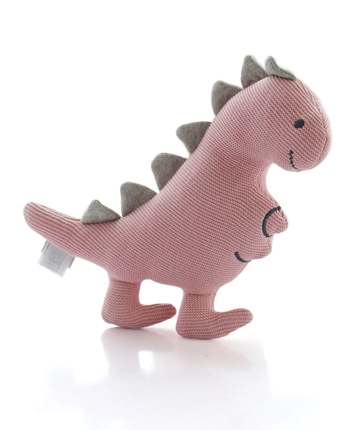 Cute Dino - Cotton Knitted Stuffed Soft Toy For Babies & Kids (Bubblgum Pink & Light Grey Melange)