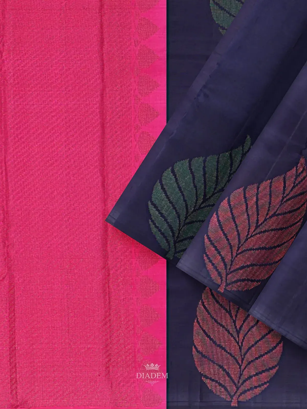 Dark Blue Pure Kanchipuram (Bridal) Silk Saree with Floral Motif on the Body and without Border