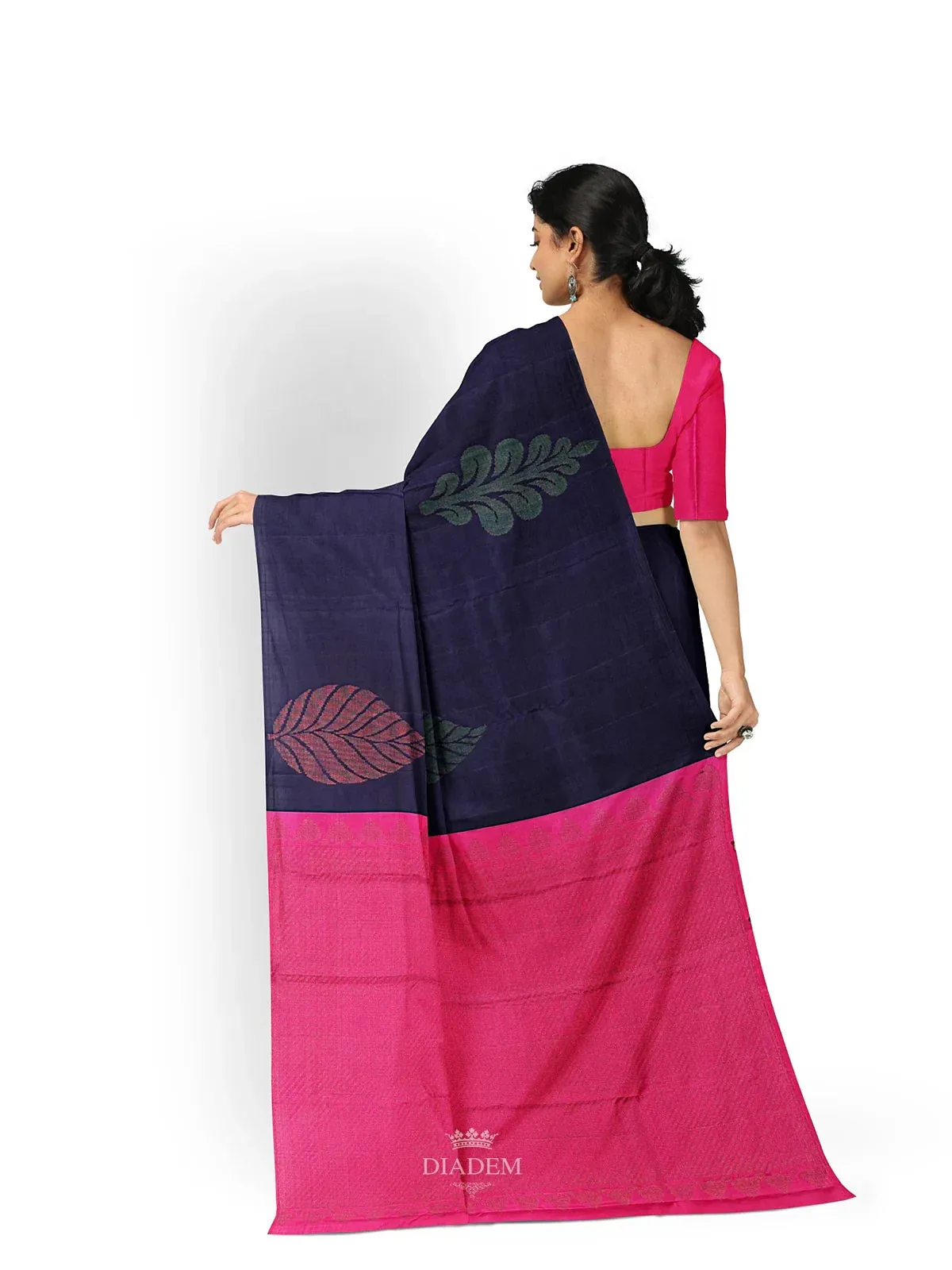 Dark Blue Pure Kanchipuram (Bridal) Silk Saree with Floral Motif on the Body and without Border