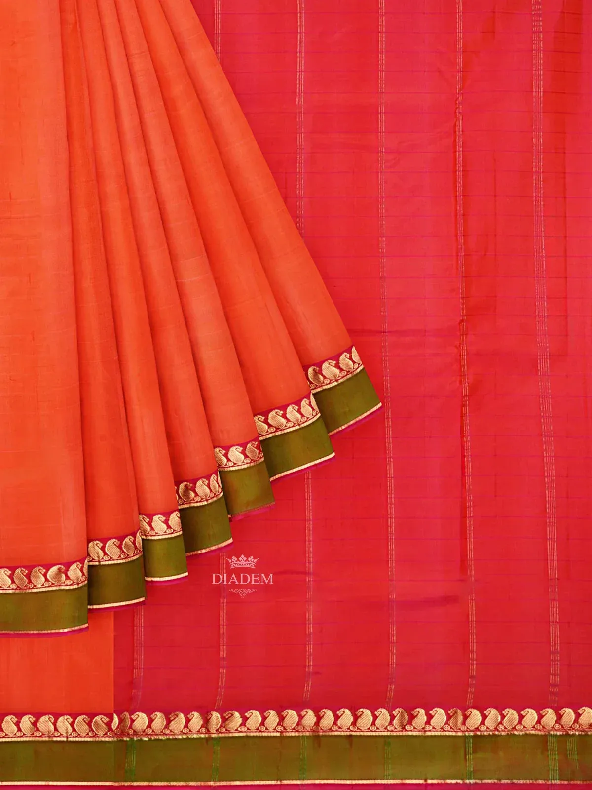 Dark Pink Silk Saree with Stripes on the Body and Contrast Zari Border