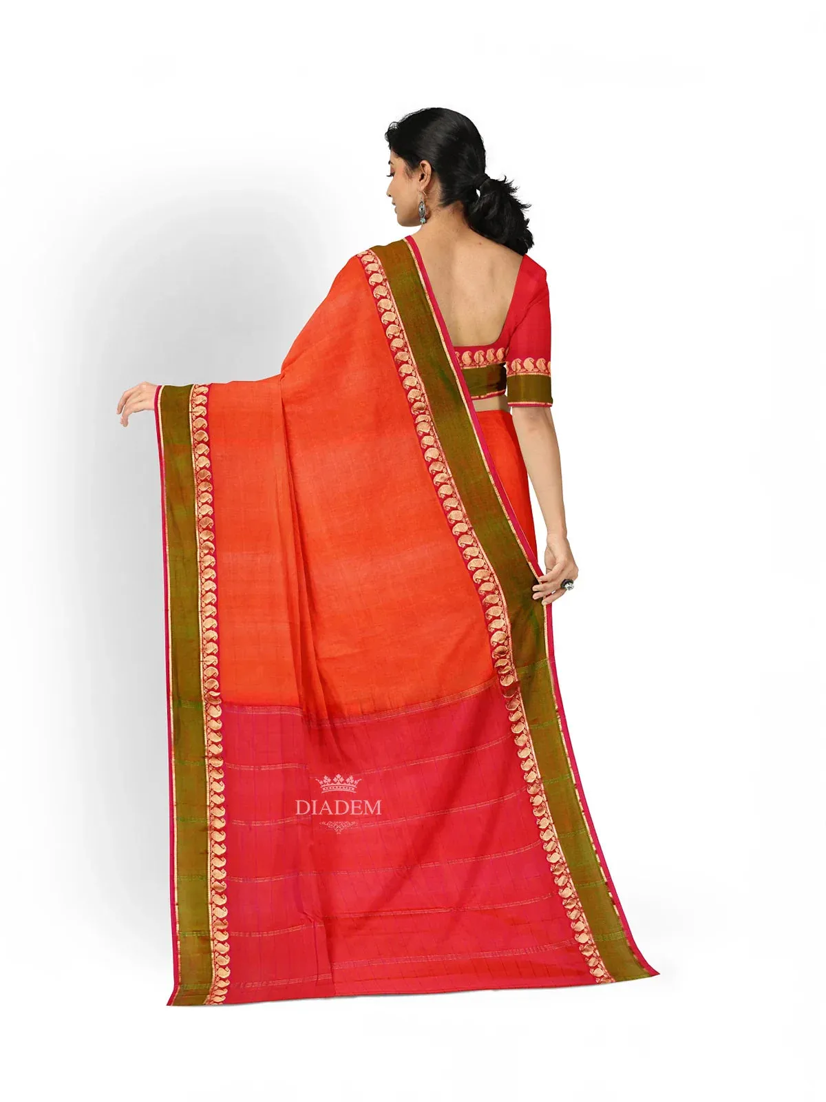 Dark Pink Silk Saree with Stripes on the Body and Contrast Zari Border