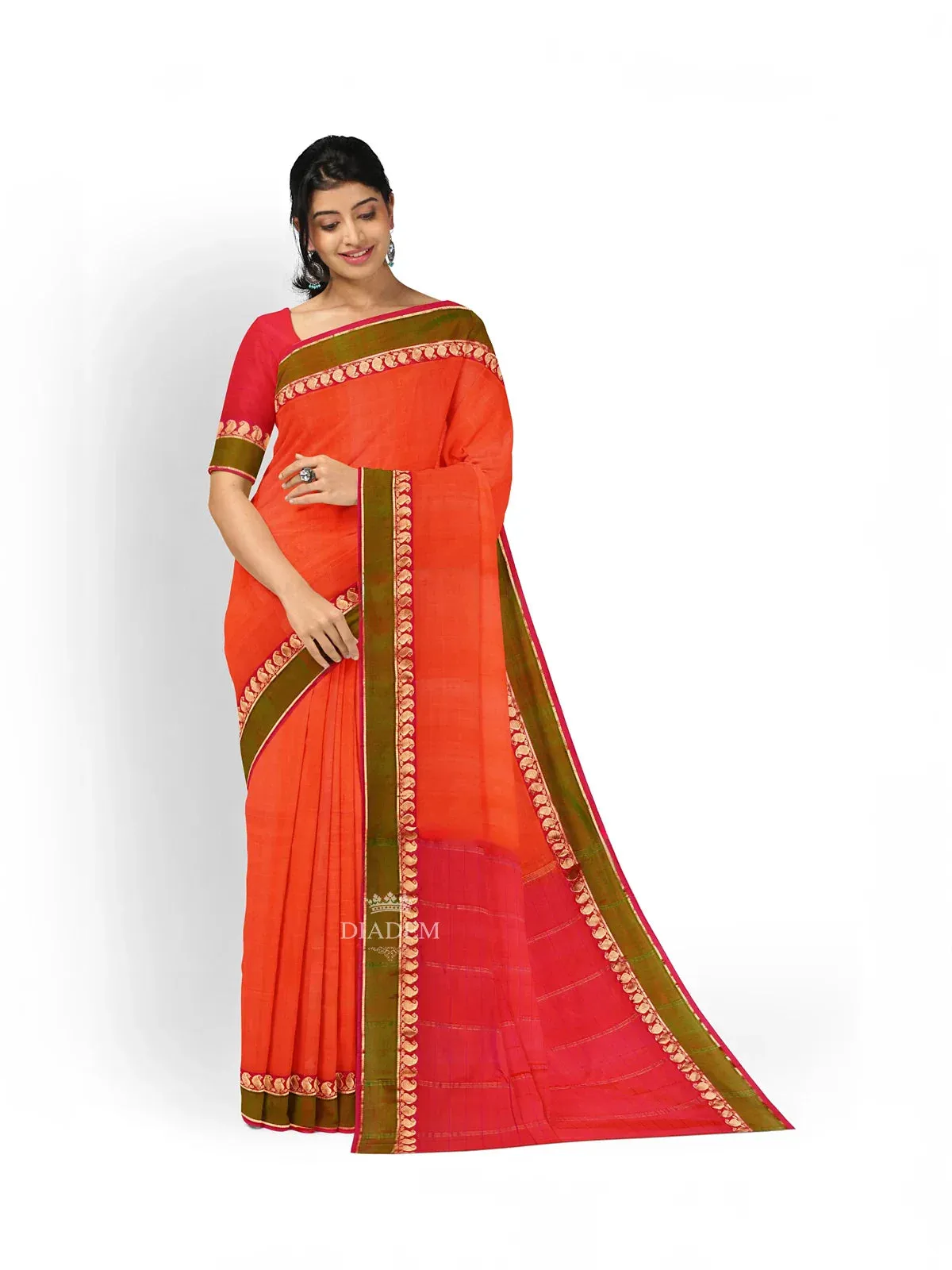 Dark Pink Silk Saree with Stripes on the Body and Contrast Zari Border