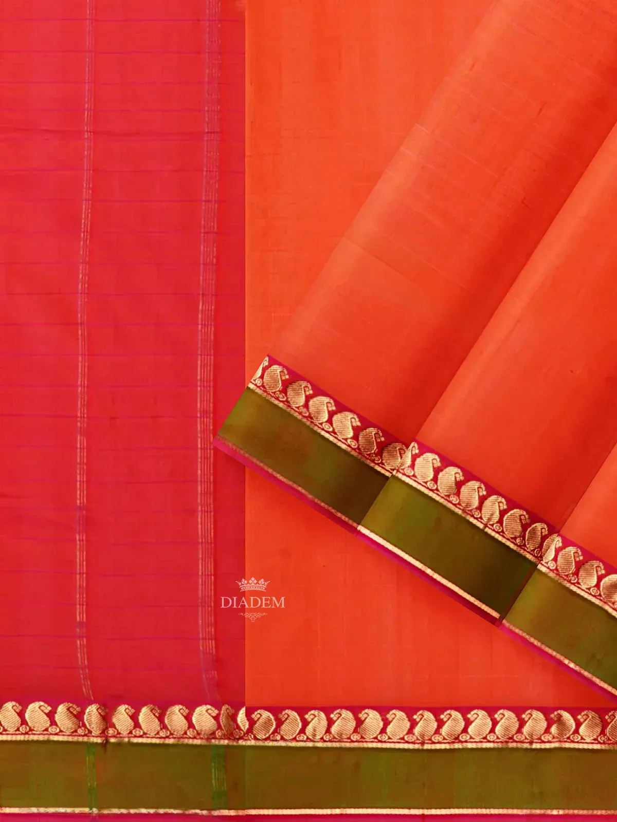 Dark Pink Silk Saree with Stripes on the Body and Contrast Zari Border