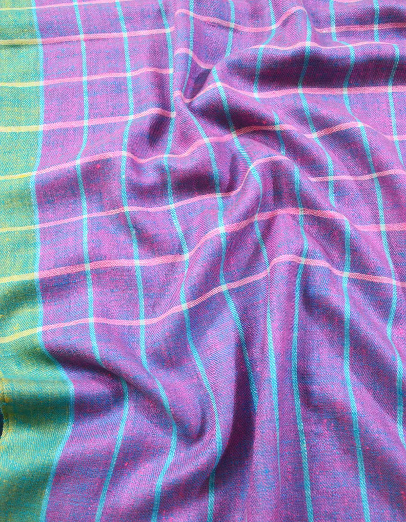 Dark Purple and sky Blue Striped Pashmina Shawl 7234