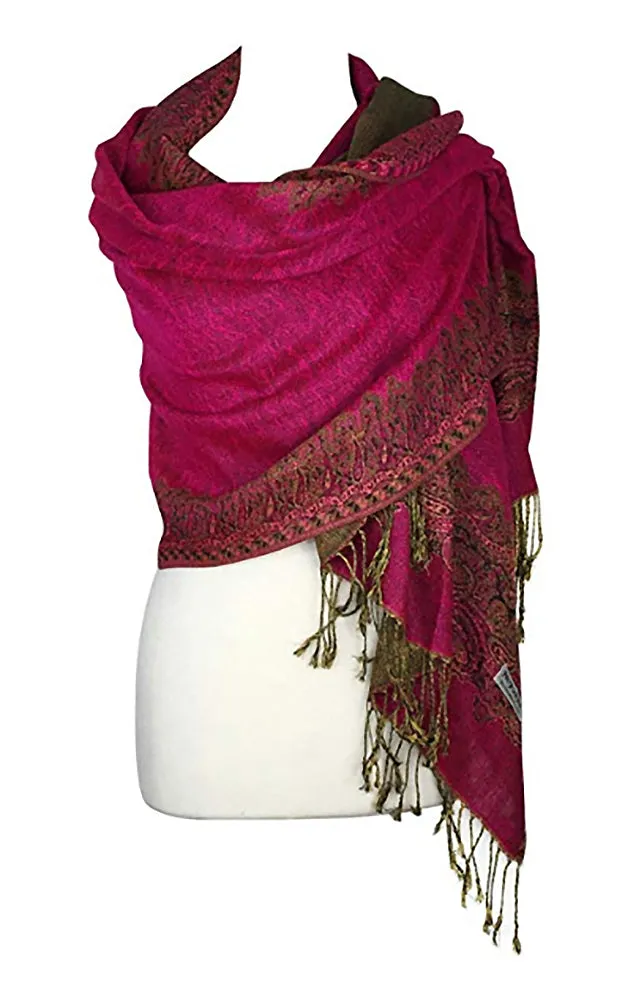 DB003-06 Hot Pink Border Print Pashmina Scarf