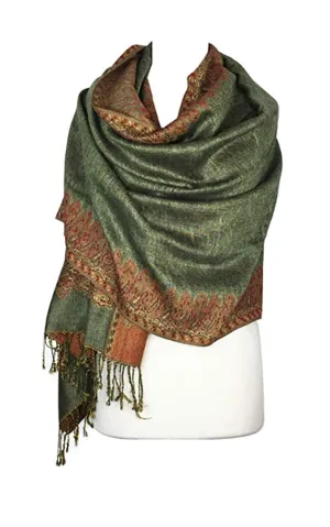 DB003-08 Lime Green Border Print Pashmina Scarf