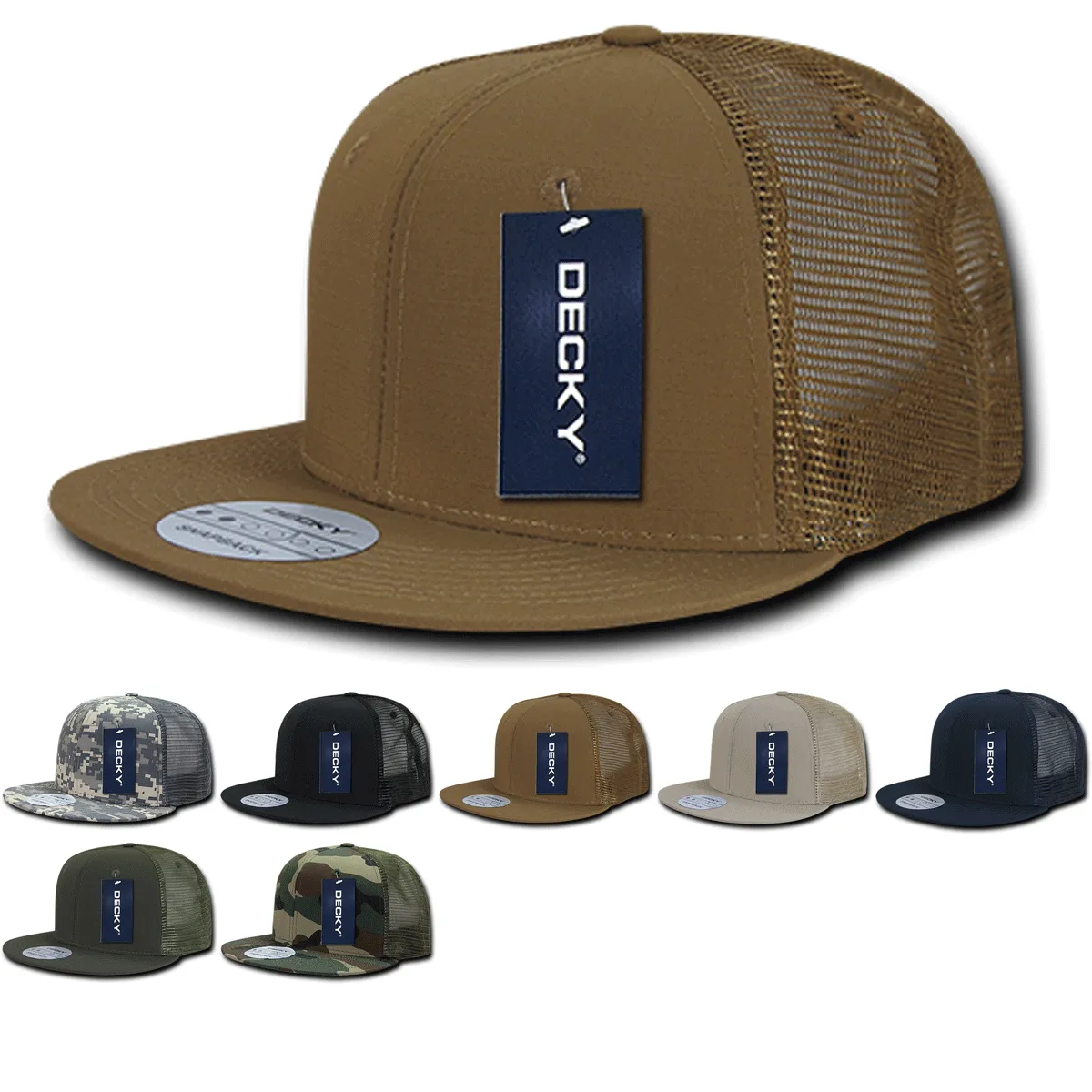 Decky 241 - Ripstop Flat Bill Trucker Cap, 6 Panel Ripstop Trucker Hat - CASE Pricing