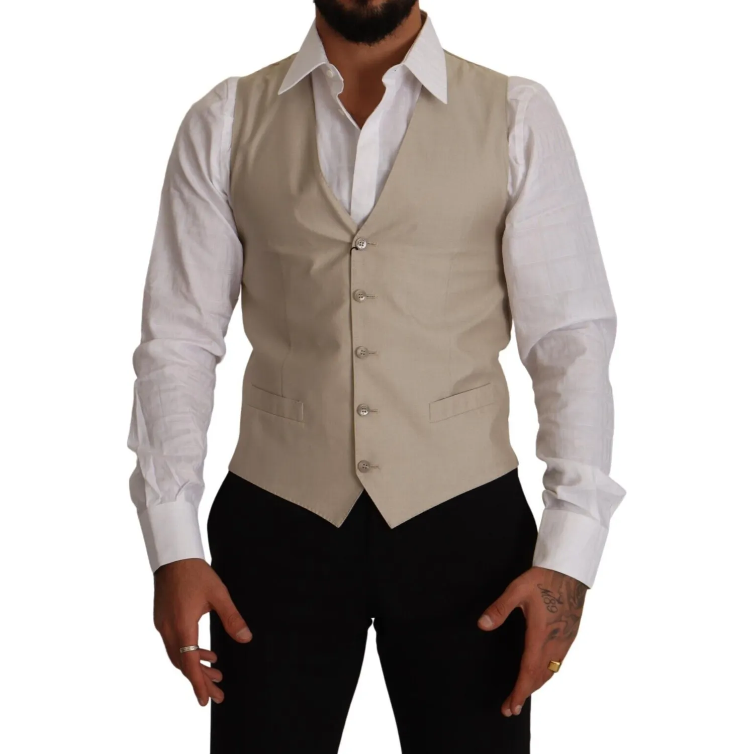 Dolce & Gabbana Beige Cotton Silk Formal Dress Vest